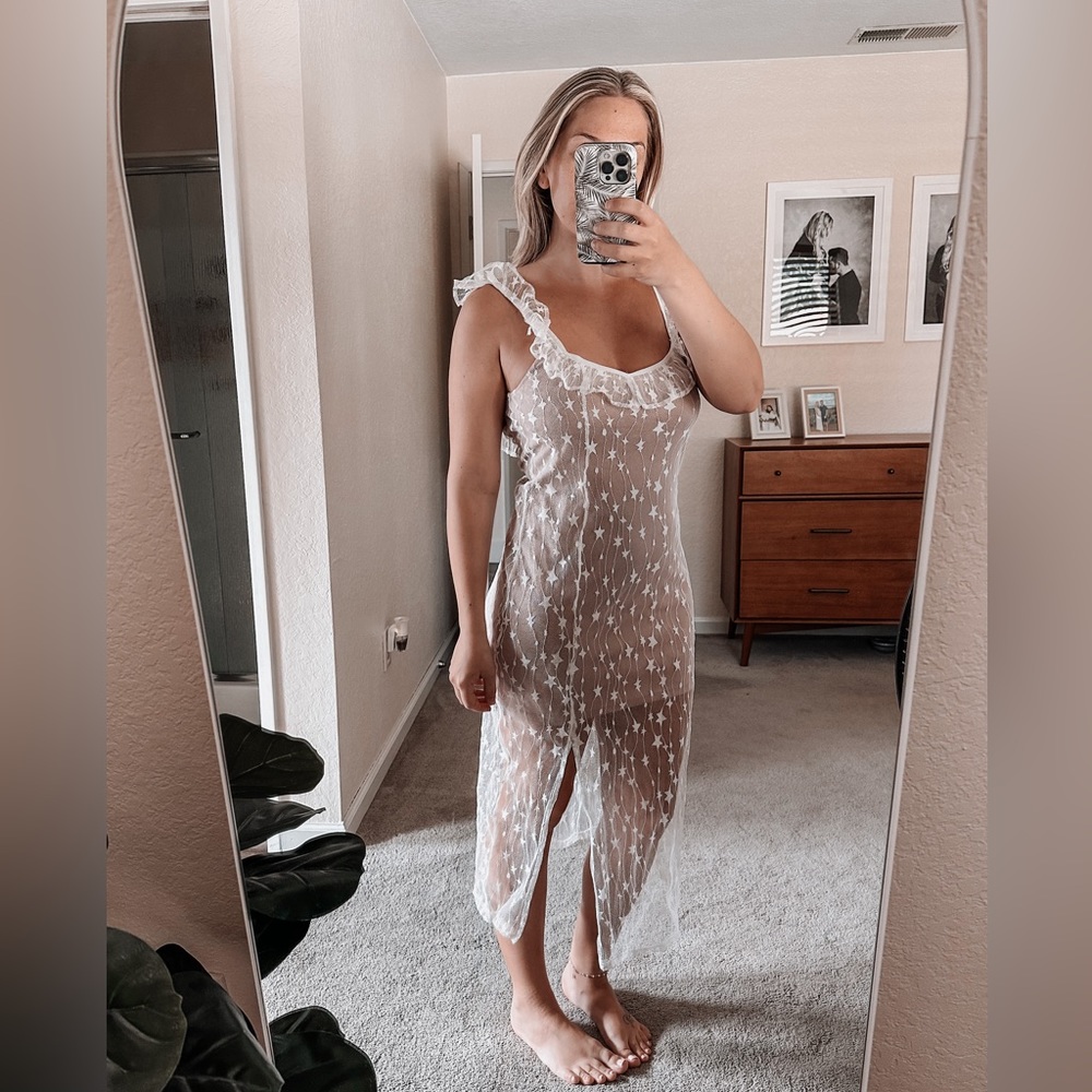 White midi dress perfect for a bridal shower!